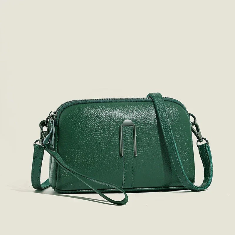 Gwenda - Women's Leather Shoulder Bag with Double Zip