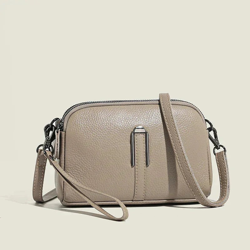 Gwenda - Women's Leather Shoulder Bag with Double Zip