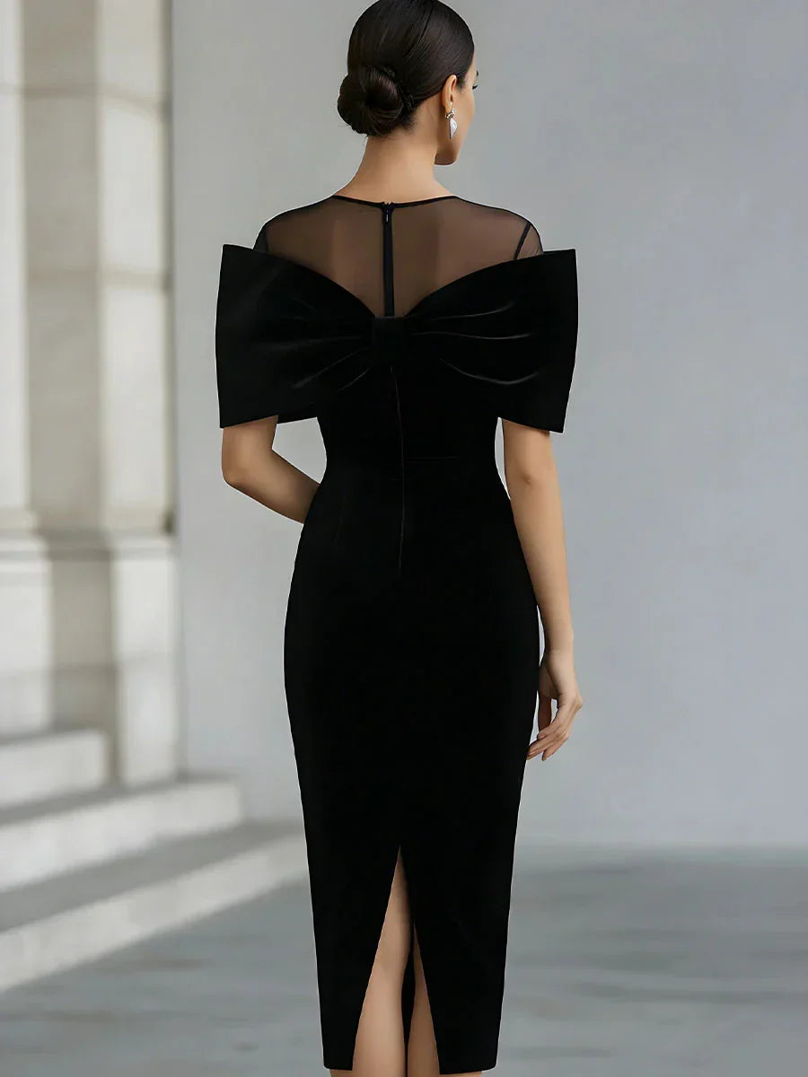 Women's Bodycon Midi Dress with Sheer Neckline