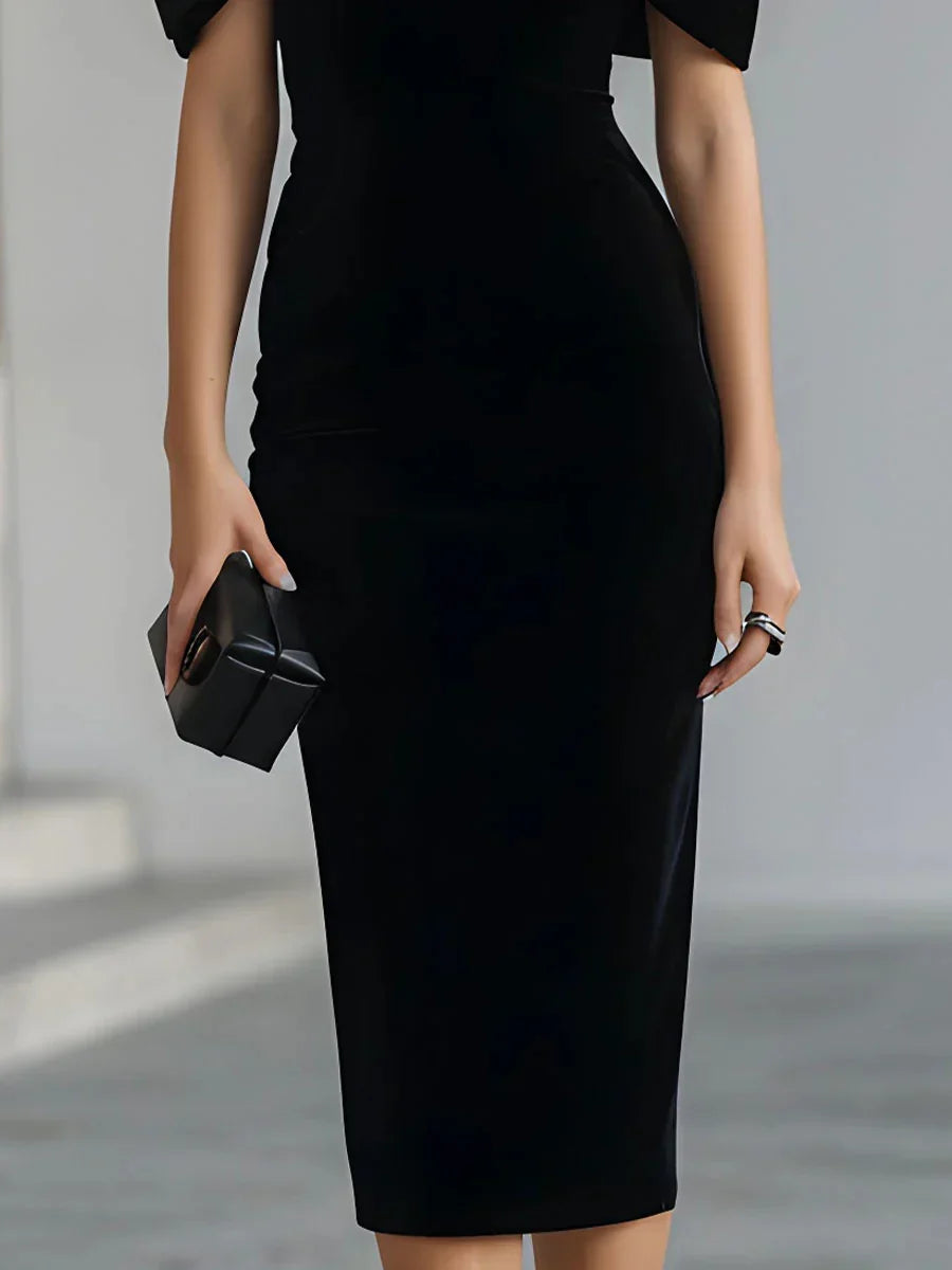 Women's Bodycon Midi Dress with Sheer Neckline