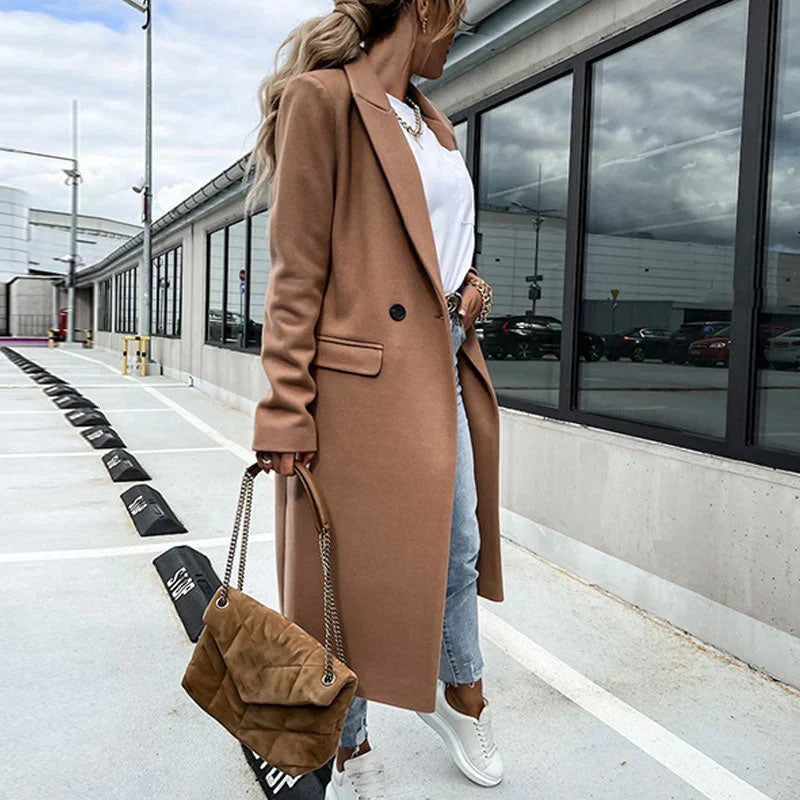 Women's Oversized Longline Coat with a Button Front and Pockets – view 10