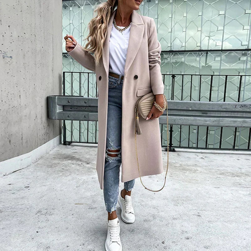 Women's Oversized Longline Coat with a Button Front and Pockets – view 16