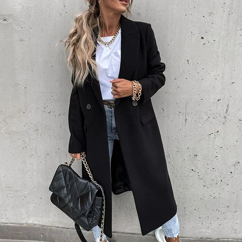 Women's Oversized Longline Coat with a Button Front and Pockets – view 18