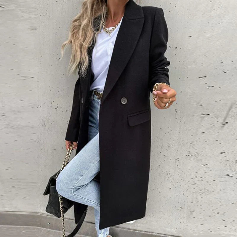 Women's Oversized Longline Coat with a Button Front and Pockets – view 19