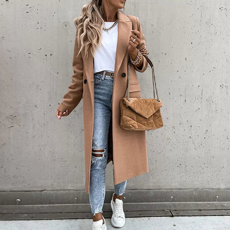 Women's Oversized Longline Coat with a Button Front and Pockets – view 8