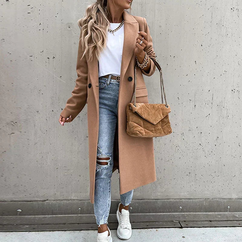 Women's Oversized Longline Coat with a Button Front and Pockets – view 8