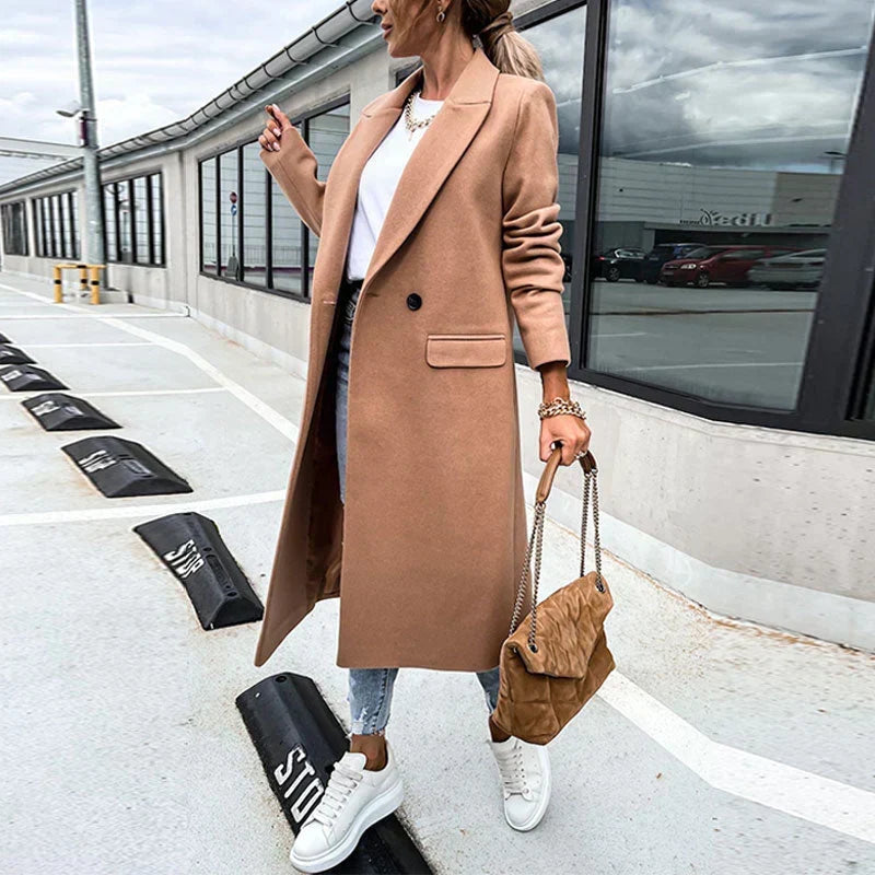 Women's Oversized Longline Coat with a Button Front and Pockets – view 9