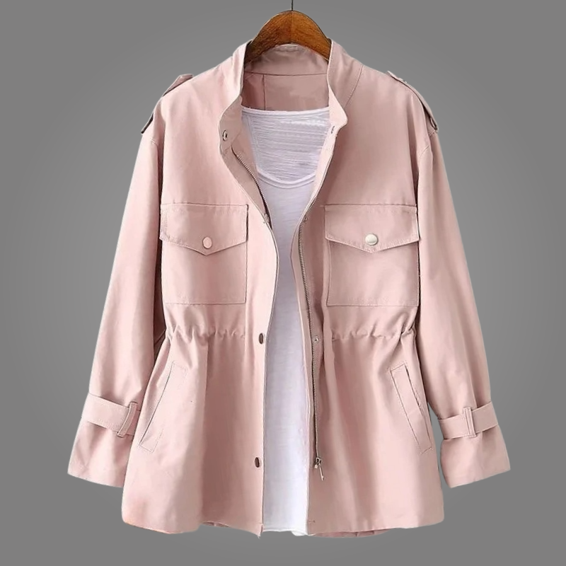 Women's Button-Up Utility Jacket - Pink