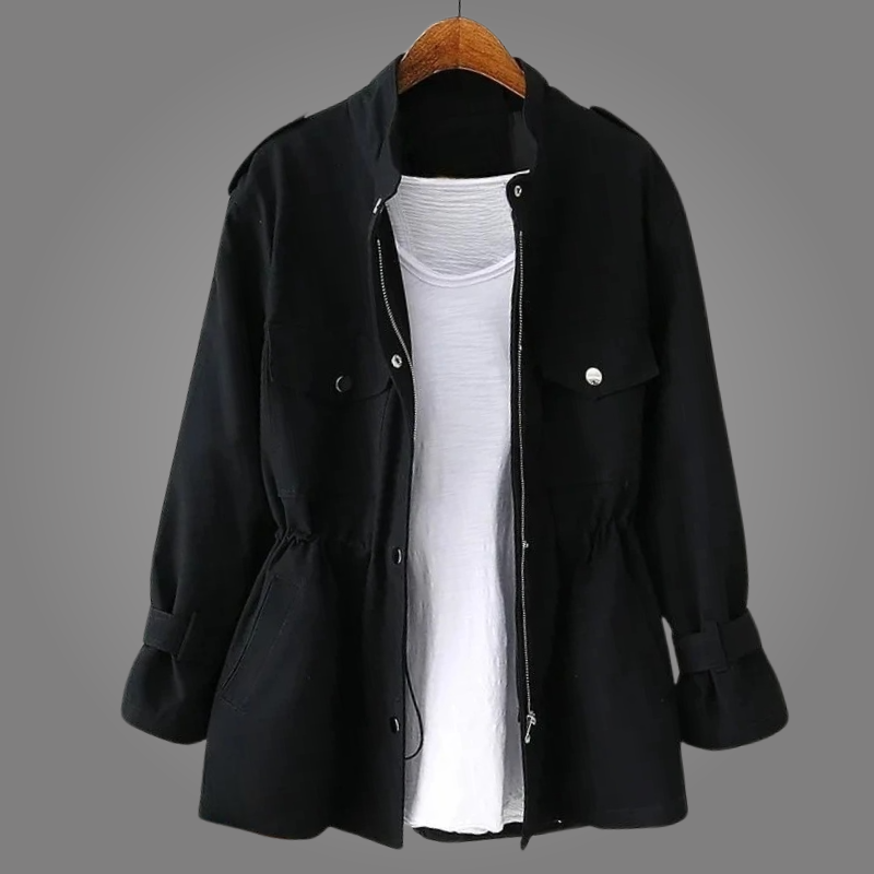 Women's Button-Up Utility Jacket - Black