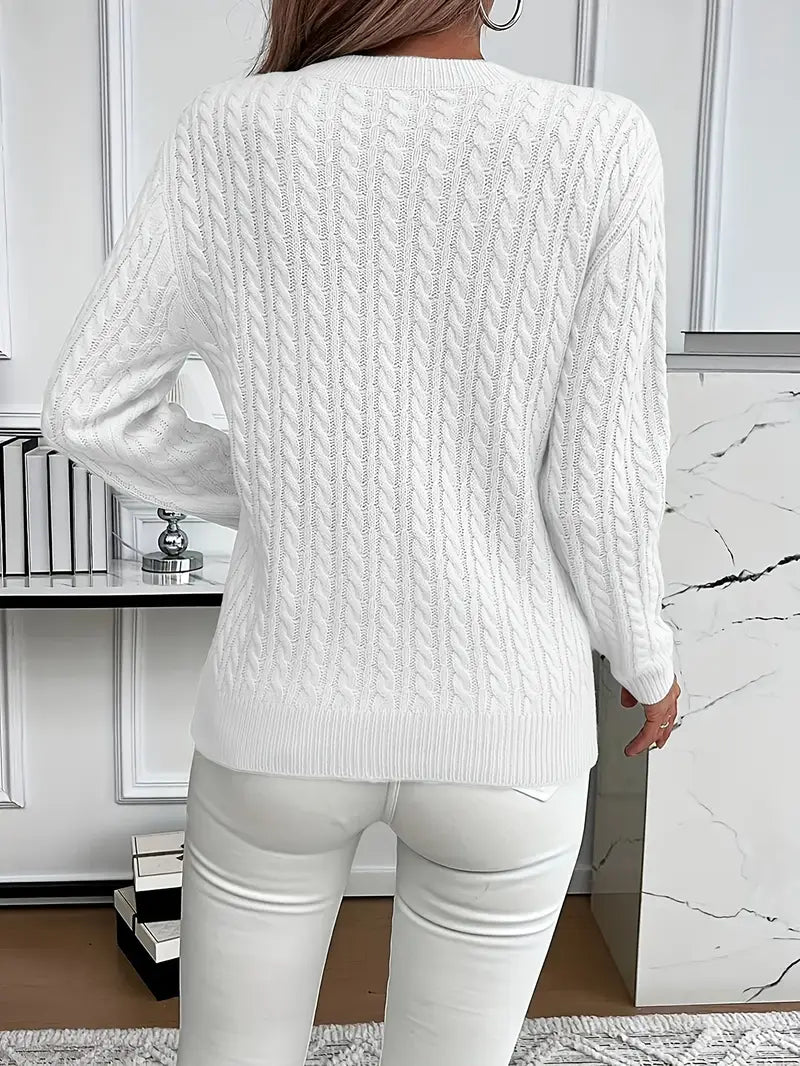 Carrie - Women's Cable Knit Jumper with Crew Neck