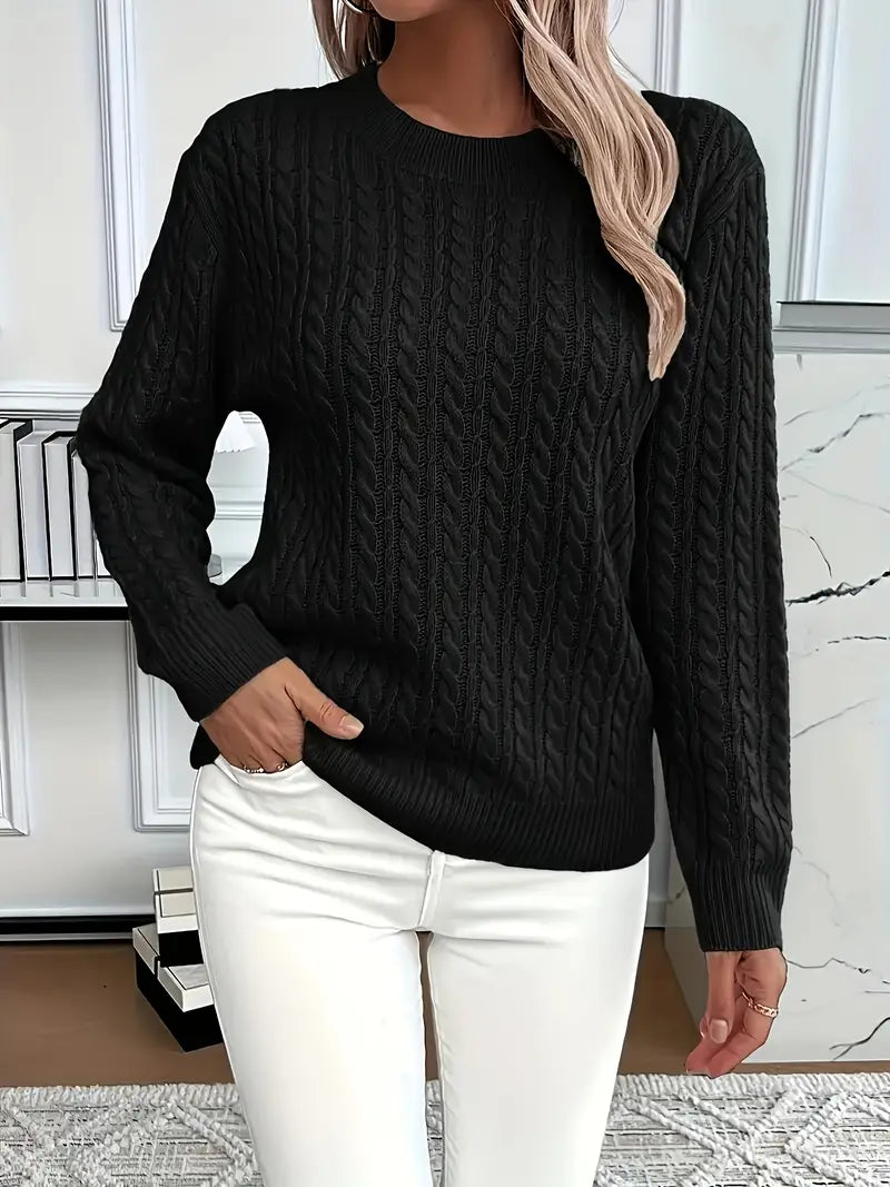 Carrie - Women's Cable Knit Jumper with Crew Neck