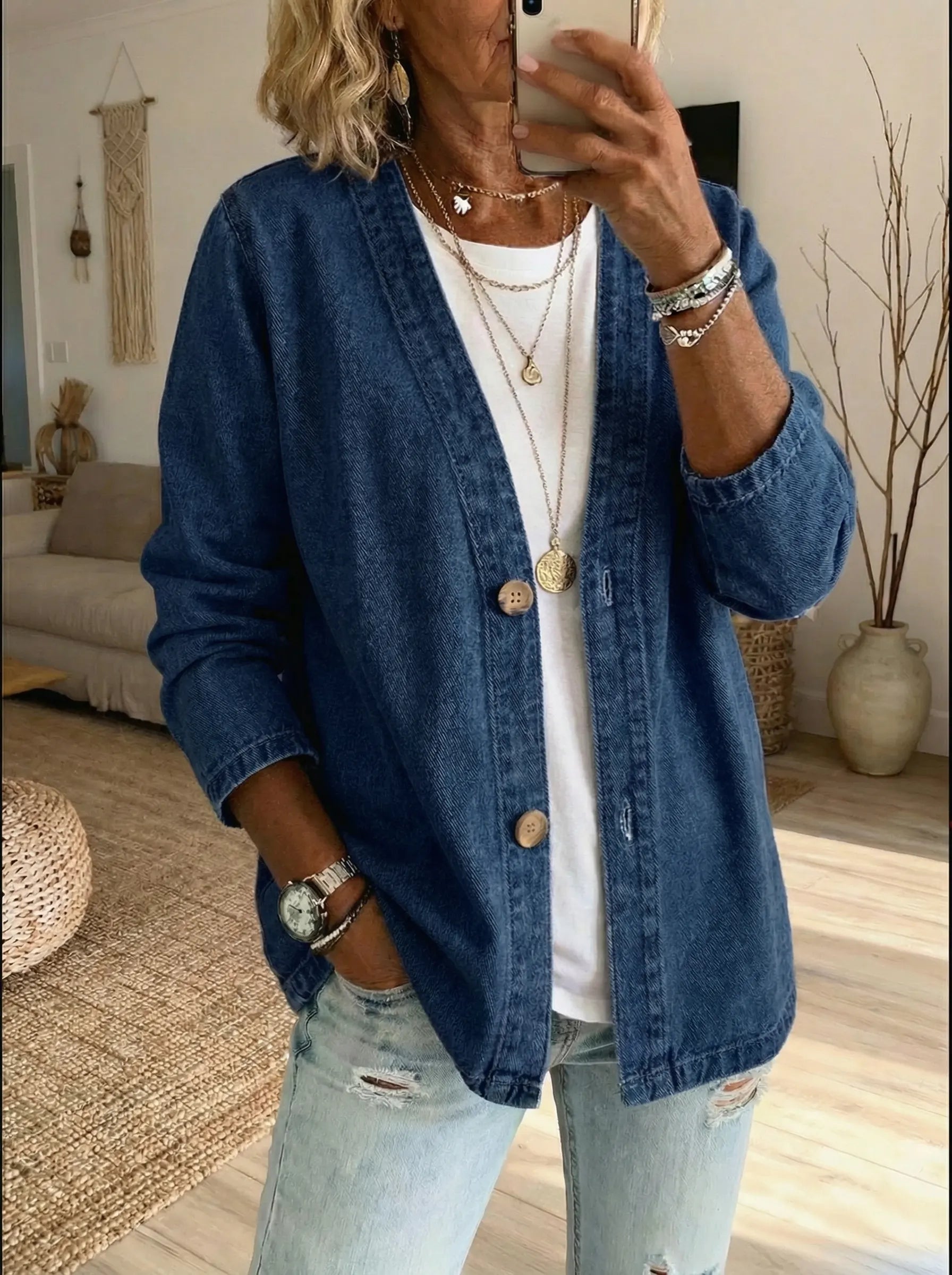 Minnie - Women's Cardigan with Button-Front Denim - photo 3