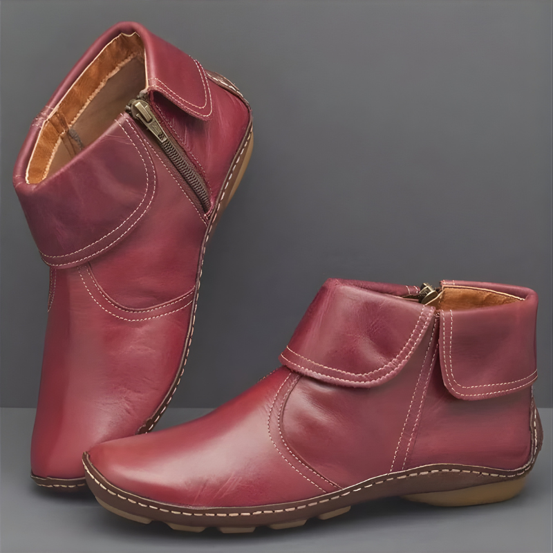 Women's Casual Ankle Boots with Side Zip - Red