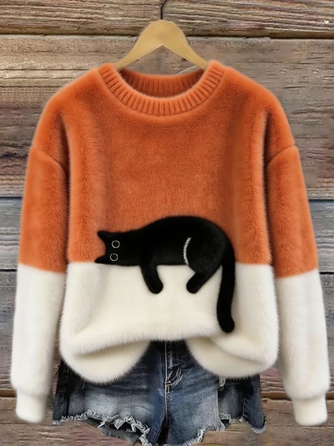 Odella - Women's Casual Pullover with Cat Print - photo 1