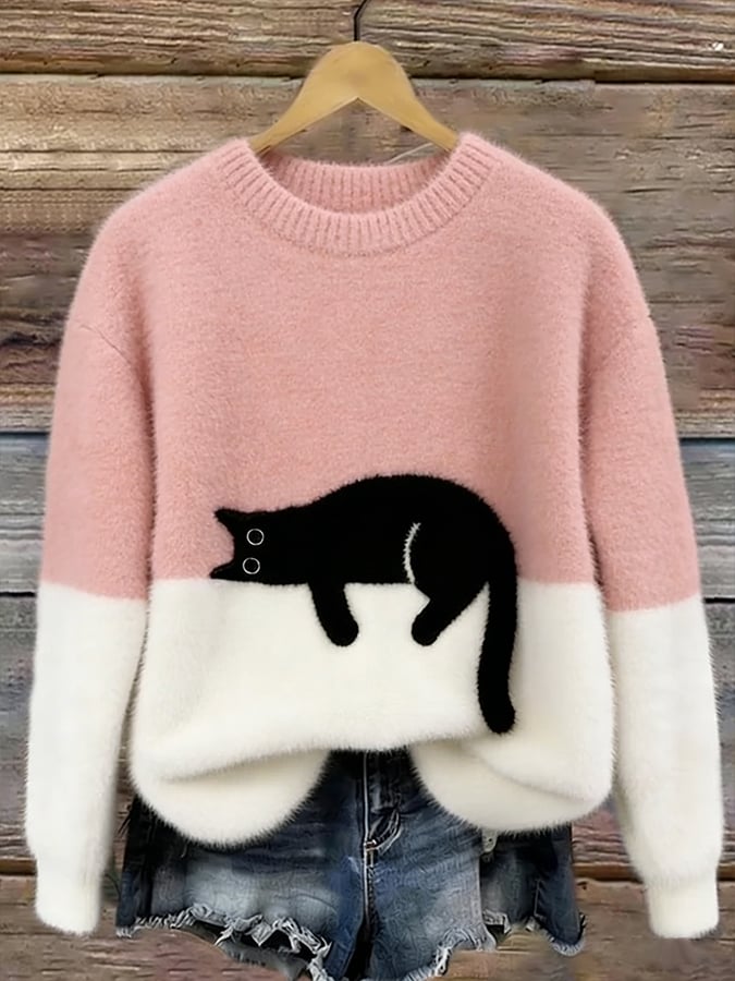 Odella - Women's Casual Pullover with Cat Print - photo 2