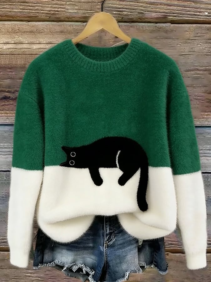Odella - Women's Casual Pullover with Cat Print - photo 6