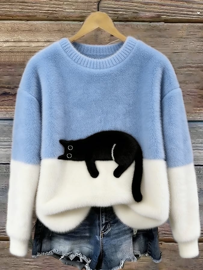 Odella - Women's Casual Pullover with Cat Print - photo 8