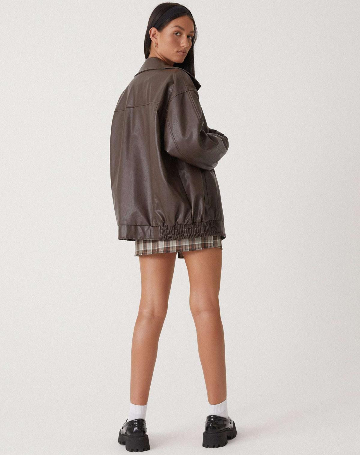 Veste Bomber Oversize Femme en Similicuir Vintage