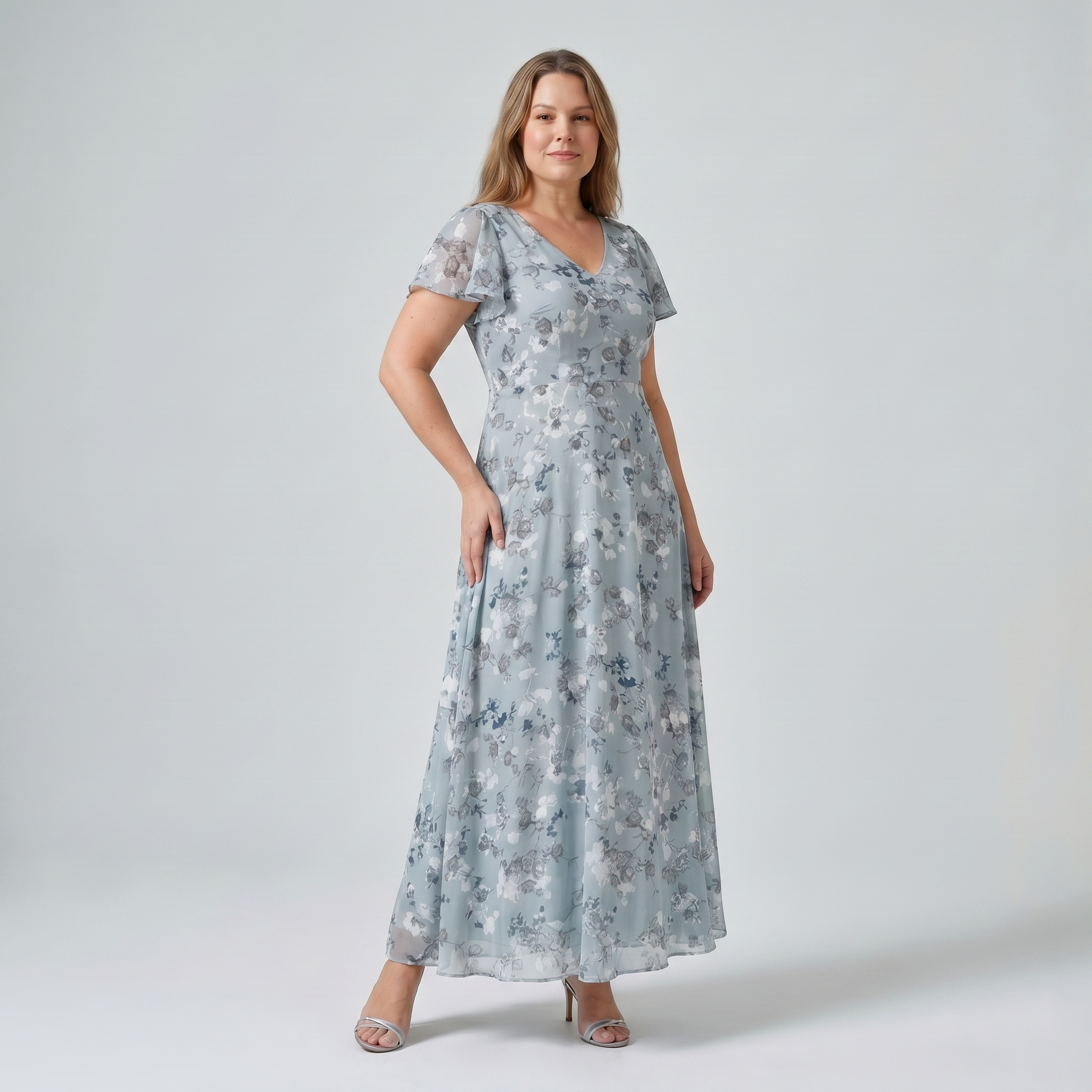 Rochie maxi de cocktail pentru femei, cu imprimeu floral și mâneci fluture