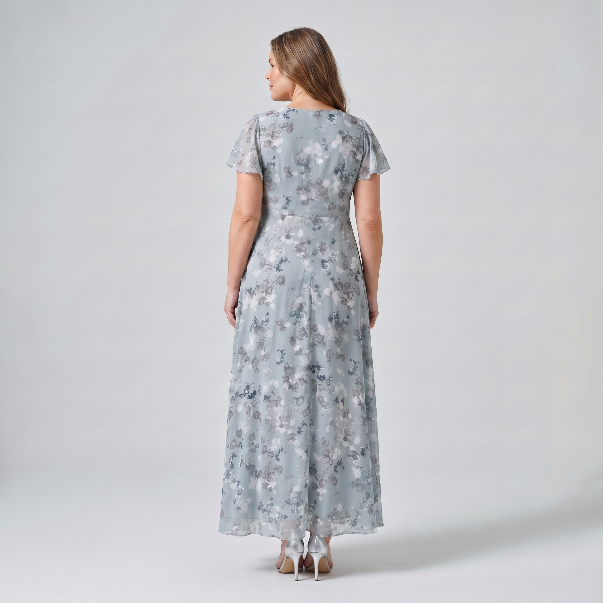 Rochie maxi de cocktail pentru femei, cu imprimeu floral și mâneci fluture