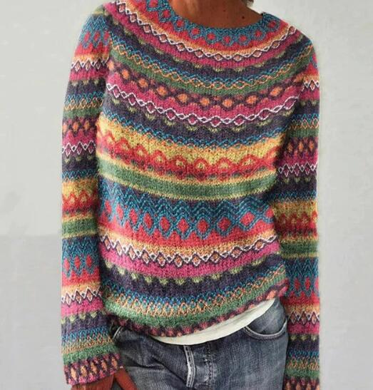 Women's Colourful Graphic Stripe Sweater - photo 1