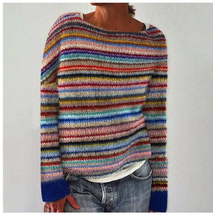 Women's Colourful Graphic Stripe Sweater - photo 2
