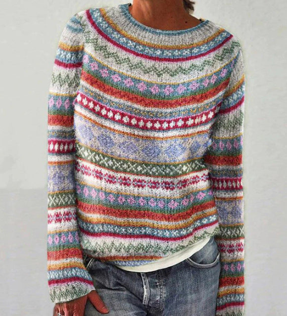 Women's Colourful Graphic Stripe Sweater - photo 3