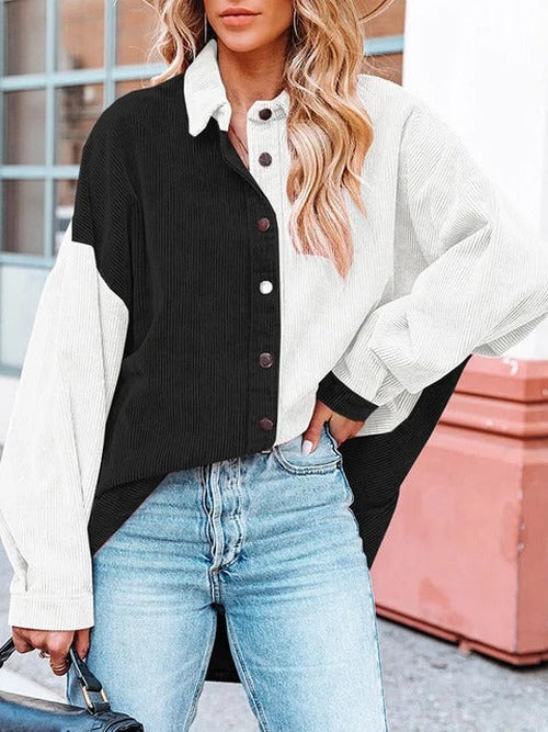 Lois - Women's Corduroy Blouse with Contrast Panels - photo 8