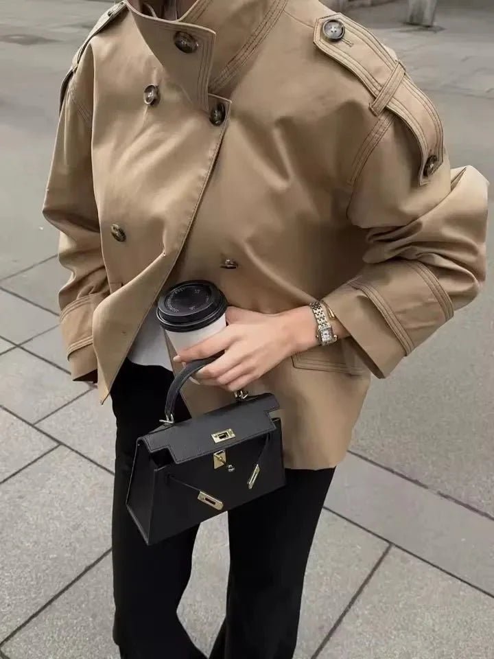 Cassie - Trench corto da donna con collo rialzato