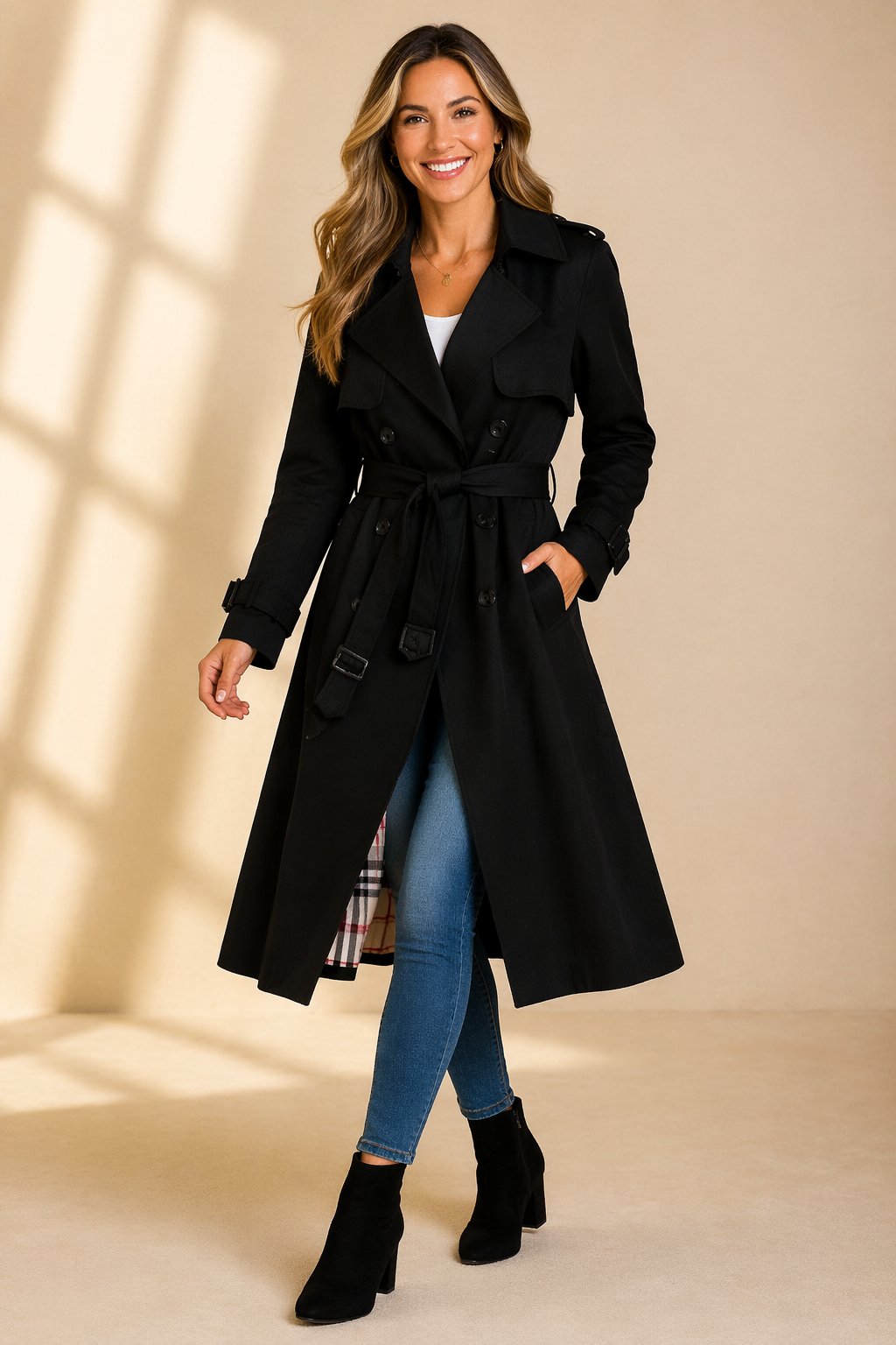 Aria | Women's Double-Breasted Belted Long Trench Coat