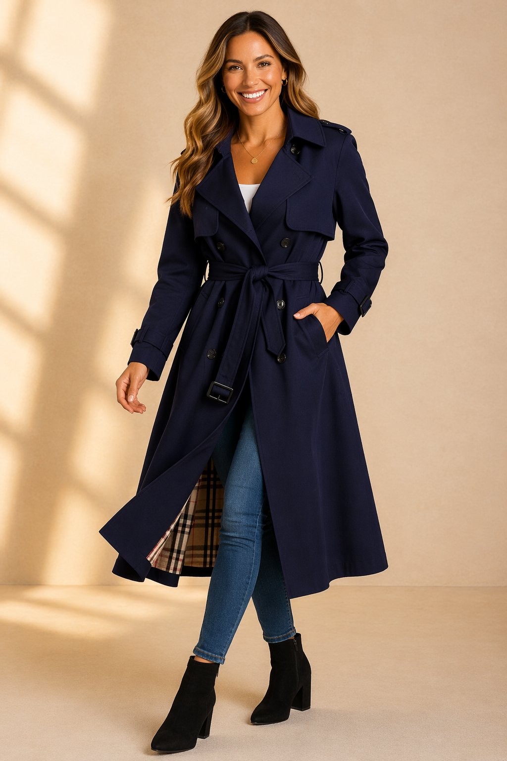 Aria | Women's Double-Breasted Belted Long Trench Coat