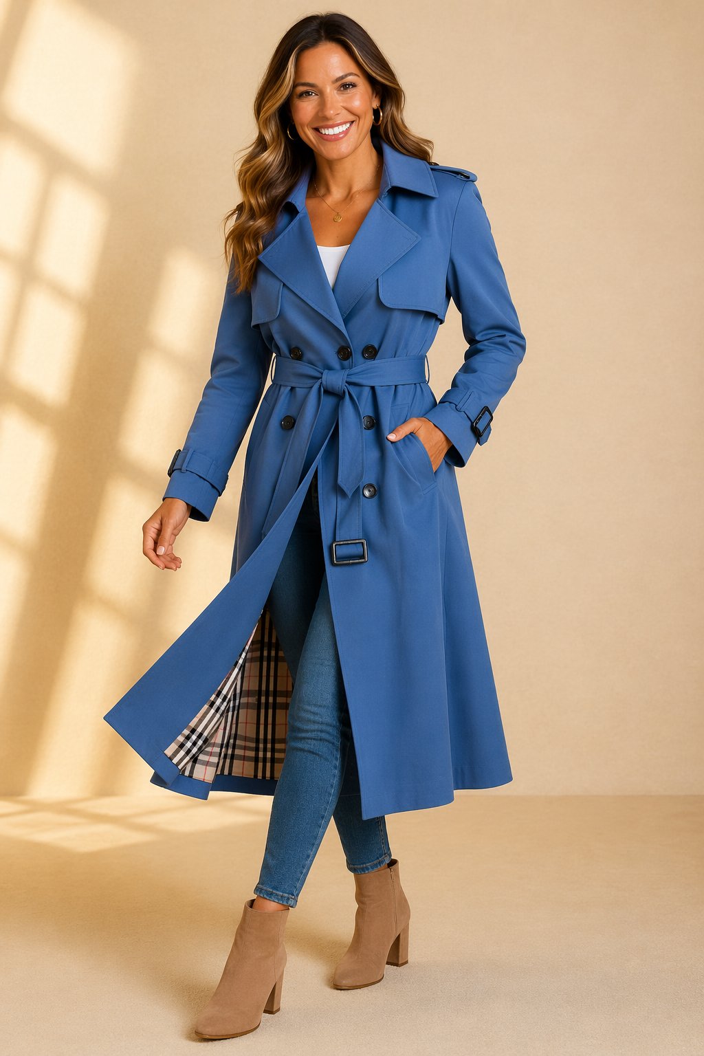 Aria | Women's Double-Breasted Belted Long Trench Coat