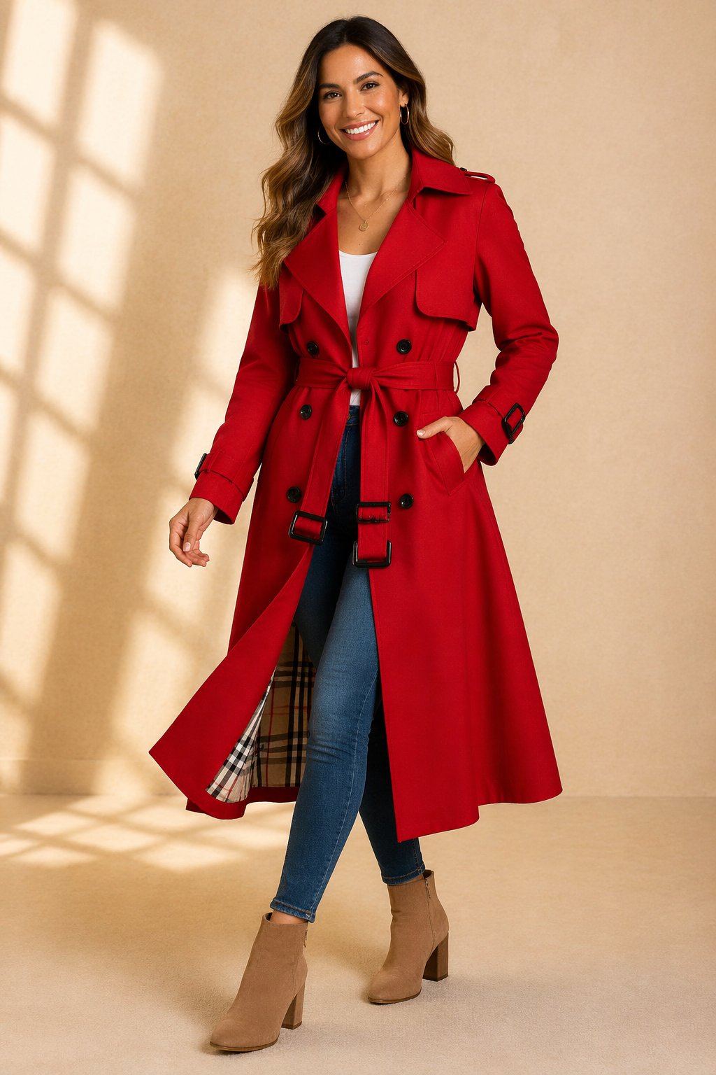 Aria | Women's Double-Breasted Belted Long Trench Coat