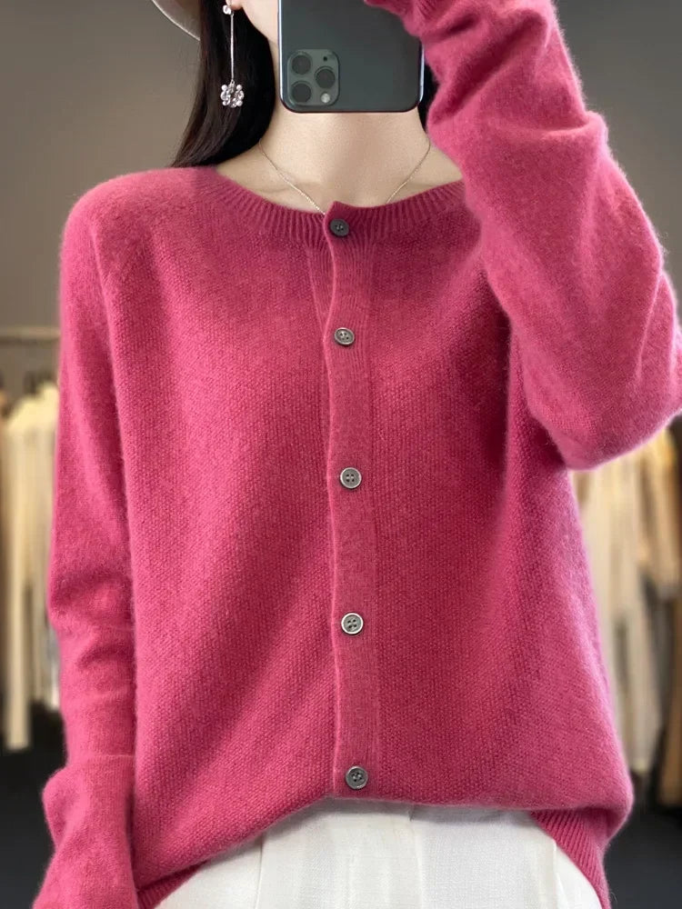 Women's Everyday Button Cardigan with Round Neck - photo 7