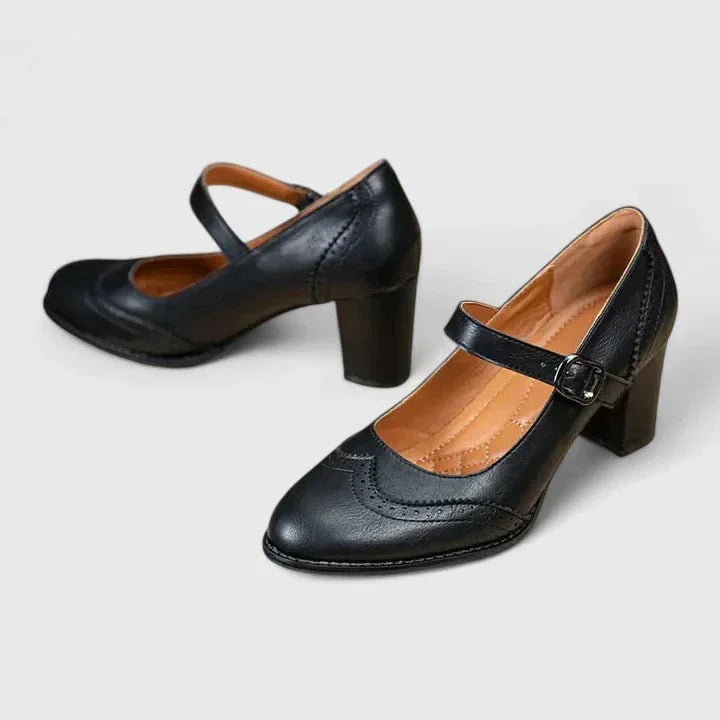 Sirin - Women's Brogue Mary Jane Shoes with Block Heel