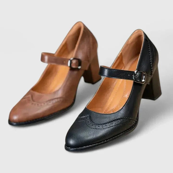 Sirin - Women's Brogue Mary Jane Shoes with Block Heel