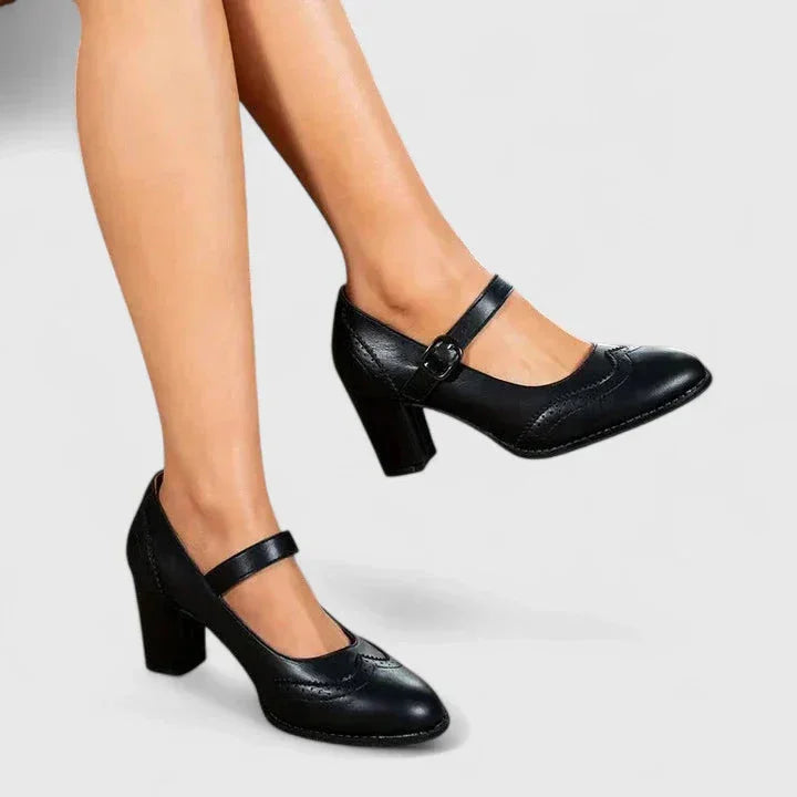 Sirin - Women's Brogue Mary Jane Shoes with Block Heel