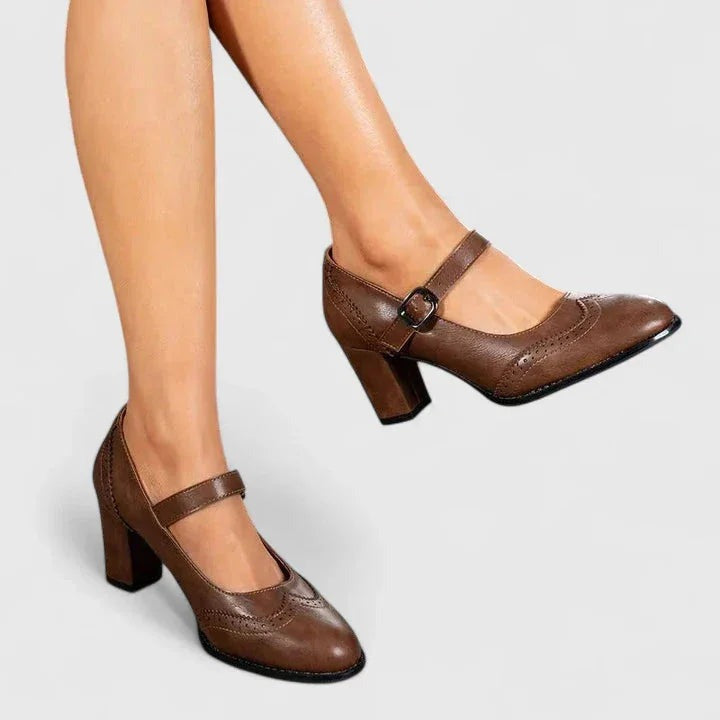 Sirin - Women's Brogue Mary Jane Shoes with Block Heel
