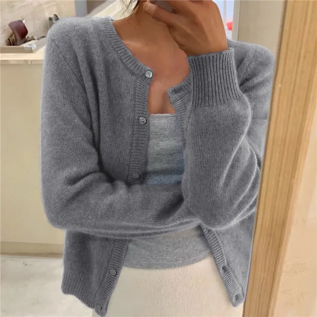 Women's Fitted Knit Cardigan with Button Front - photo 1
