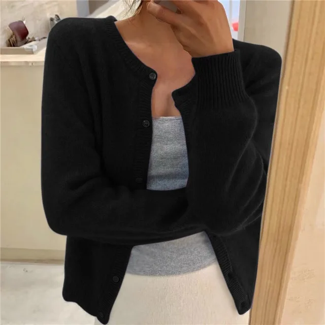 Women's Fitted Knit Cardigan with Button Front - photo 2