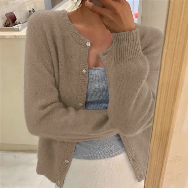Women's Fitted Knit Cardigan with Button Front - photo 5