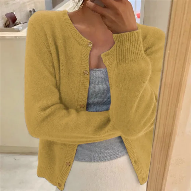 Women's Fitted Knit Cardigan with Button Front - photo 6