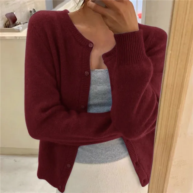 Women's Fitted Knit Cardigan with Button Front - photo 7