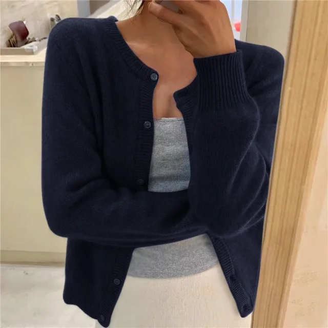 Women's Fitted Knit Cardigan with Button Front - photo 9