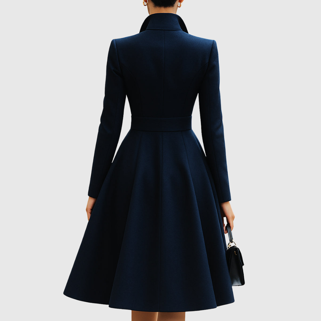 Women's Flared Midi Dress with Gold Button Front - photo 2