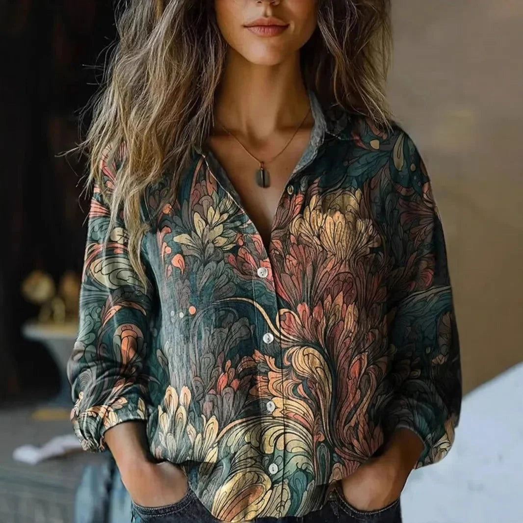 Fenna - Women's Floral Shirt with Chest Pockets
