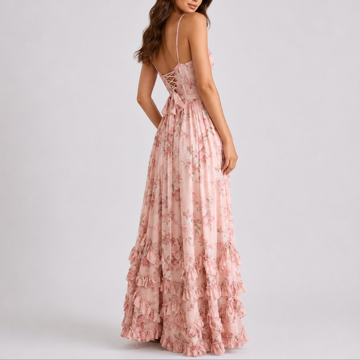 Women's Floral Corset Maxi Fall Wedding Guest Dress Ruffled