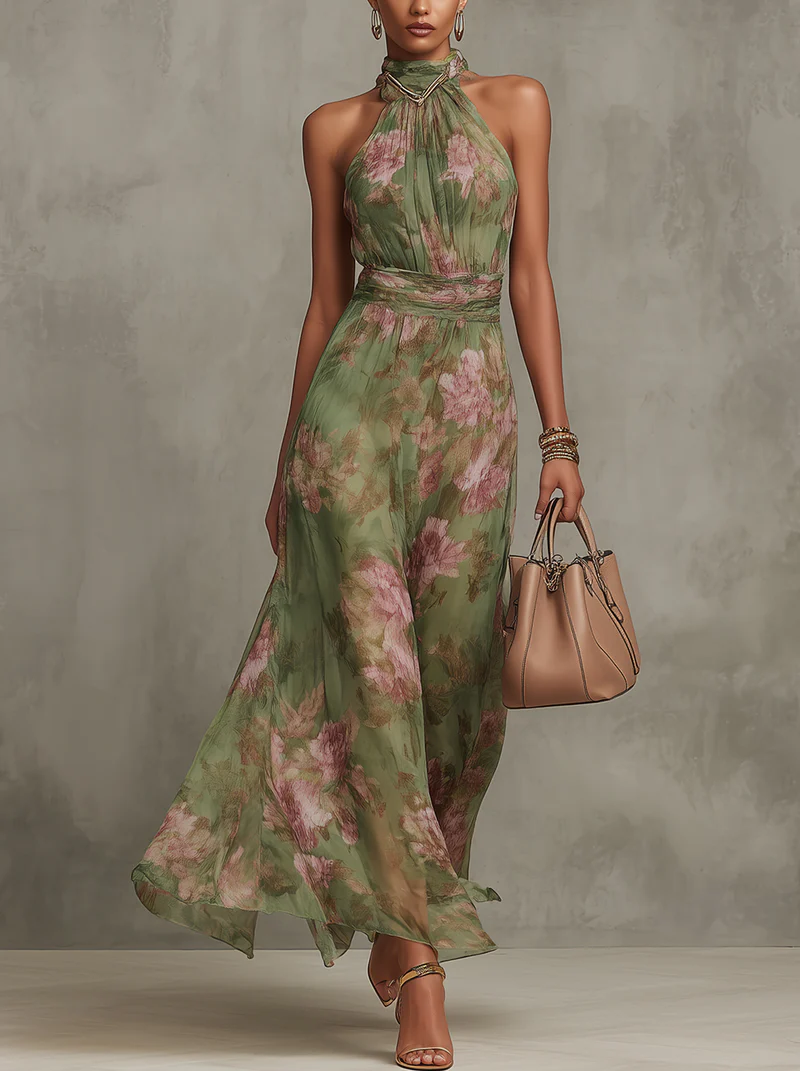 Women's Floral Halter Neck Maxi Dress - photo 1