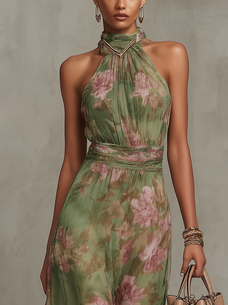 Women's Floral Halter Neck Maxi Dress - photo 3