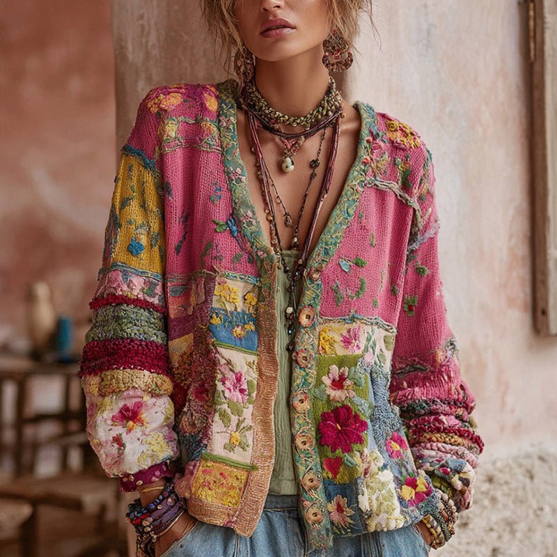 Kaylene - Women's Cardigan with Floral Print Boho Patchwork - photo 1